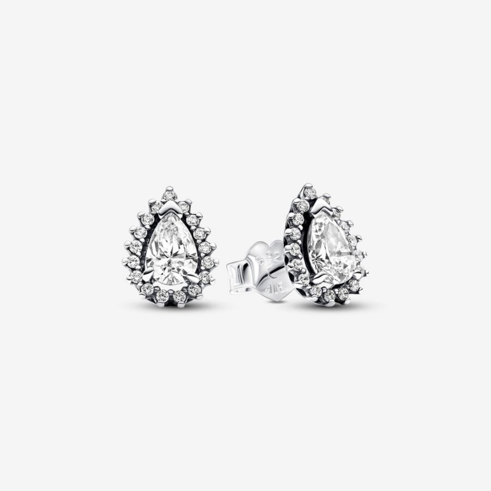 Sparkling Pear/Tear drop Halo Stud Earrings